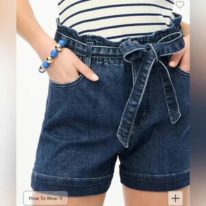 J Crew Denim Shorts High Rise Paper bag Blue Jean NWT Size 27 Belted